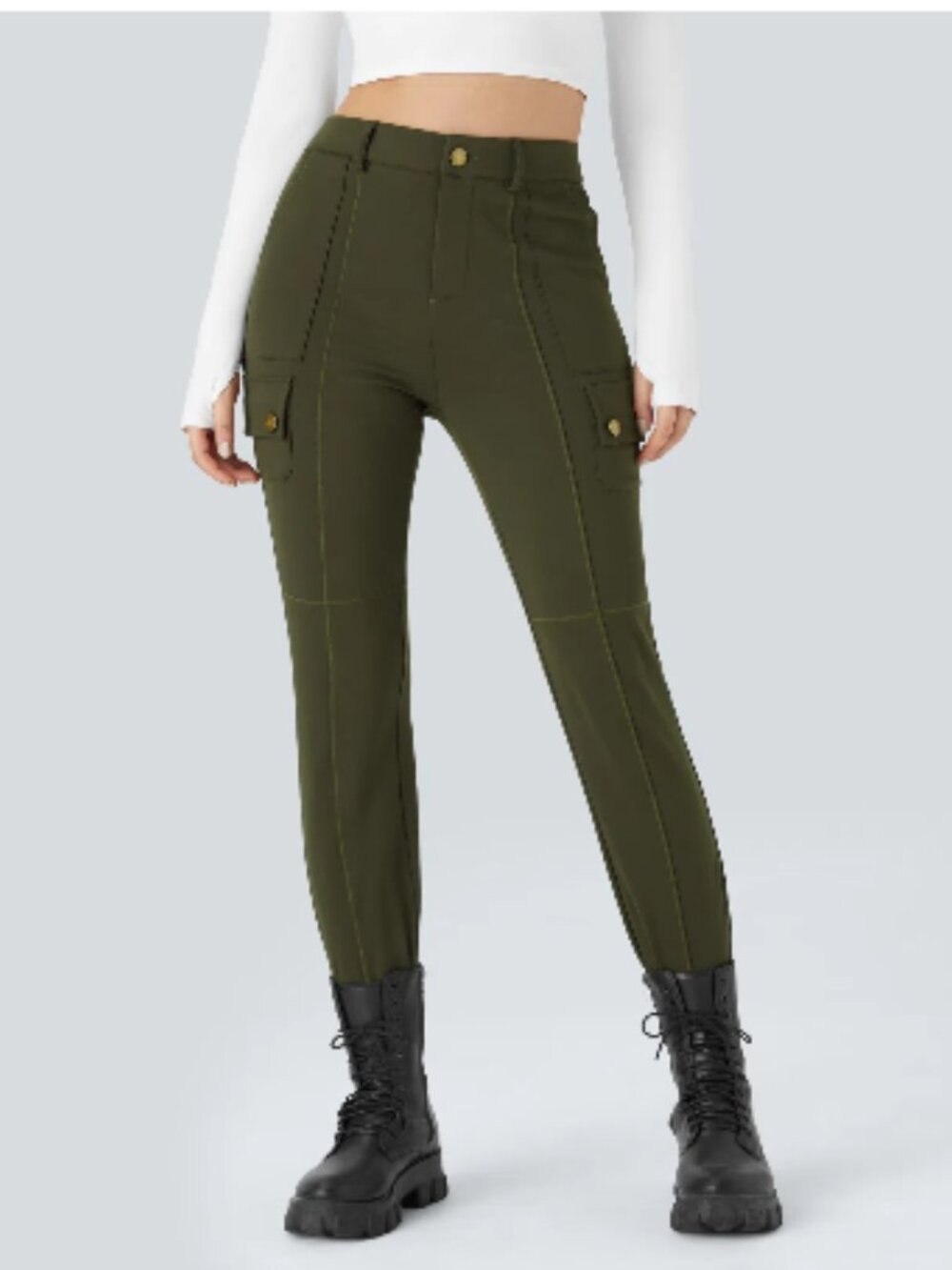 HALARA stretch high waisted Olive Skinny Cargo Pants new in packaging Retail $44